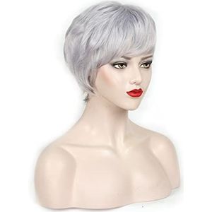 DieffematicJF Pruik Short Hair Silver Gray Women's Wig Short Hair Cap