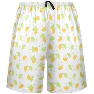 LI ZHI XIN Herenpyjamabroek, korte pyjamabroek, zomer casual shorts, elastische tailleband met trekkoord, rechte losse pasvorm met 2 zakken, S-XXL ginkgo-bladpatroon, Meerkleurig, S