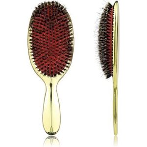 Luxe goud en zilver kleur zwijn varkenshaar peddel haarborstel ovale haarborstel antistatische haarkam kappers massage kam (maat: goud)