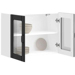 Iiaky Lucca 853848 Keukenkast met glazen deur, zwart, spaanplaat, keukenwandhangkast van hout, vitrine, dressoir