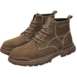 Men's Leather Lace Up Motorcycle Combat Boots Retro Round Toe Lug Sole Chukka Ankle Boots Casual Waterproof Oxford Dress Work Boot (Color : Brown-2, Size : EU 42)