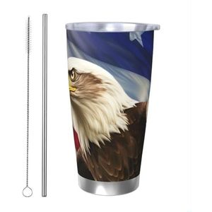 RLDOBOFE Amerikaanse Amerikaanse vlag Eagle Art print 20 oz beker roestvrij stalen koffiekop geïsoleerde beker herbruikbare autobeker dubbelwandige koffiemok morsbestendige reismok thermische beker