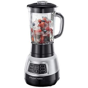 Russell Hobbs Velocity Pro Glazen Blender, 1.5 Liter, Snelle Blender, 3 Snelheden, Pulseer/Ijs Crush-functie, Roestvrijstalen Mes, Vulopening, Zwart, 1000 Watt, 25720-56