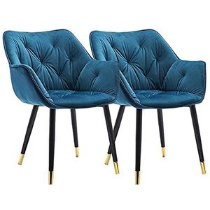 GEIRONV Set van 2 metalen poten fluwelen eetkamerstoel, moderne lounge zijstoel Keuken woonkamer slaapkamer fauteuil 45 × 44 × 80cm Eetstoelen (Color : Blue, Size : Golden edging feet)