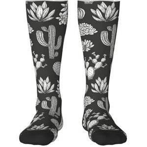 YsoLda Kousen Compressie Sokken Unisex Knie Hoge Sokken Sport Sokken 55CM Voor Reizen,Cactus Printing, zoals afgebeeld, 22 Plus Tall