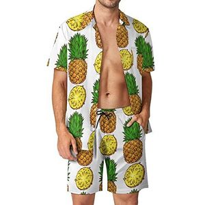 Rijpe Ananas Hawaiiaanse Bijpassende Set 2-delige Outfits Button Down Shirts En Shorts Voor Strandvakantie