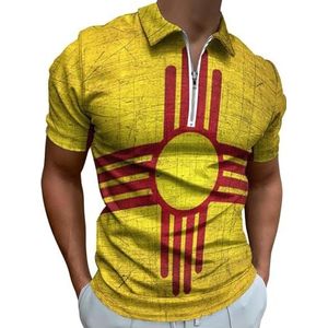 Vintage New Mexico Vlag Half Zip-up Polo Shirts Voor Mannen Slim Fit Korte Mouw T-shirt Sneldrogende Golf Tops Tees XS