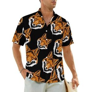 Red Fox Head herenhemden, korte mouwen, strandshirt, Hawaïaans shirt, casual zomershirt, XL
