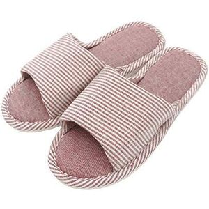 APIKA Comfortabele Casual Katoenen Vlas Antislip Slipper voor Dames Zowel Binnen als Buiten (37/38 EU, Rood)