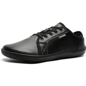 Marcu Stijlvolle Leren Schoenen, Marcu Leren Schoenen, Dames Heren Brede Minimalistische Blote Voeten Sneakers, Zakelijke Casual Schoenen (41,Zwart)