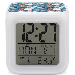 Taarten En Cupcakes Pop Art Digitale Wekker voor Slaapkamer Datum Kalender Temperatuur 7 Kleuren LED Display