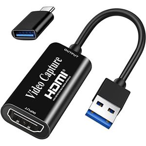 Video Capture Card, Fulfalic 4K HDMI naar USB Capture Card, Full HD 1080p Capture Card, HDMI Video Game Capture voor het bewerken van video/games/streaming/online onderwijs (zwart)