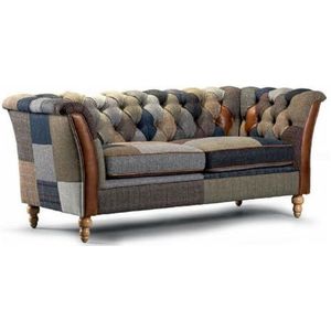 Casa Padrino luxury Chesterfield 3 seater sofa multicolored/gray/brown 235 x 95 x H. 85 cm - Living room sofa with genuine leather - Chesterfield living room furniture