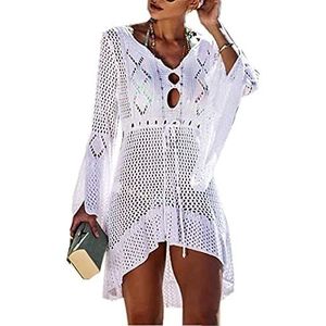 Jinsha Pareos Gebreide Strandponcho, strandjurk, bikini-cover-up voor dames, zomer
