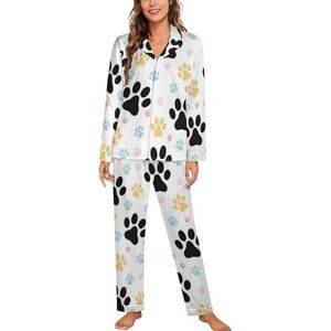 Hondenpoot Print Lange Mouw Pyjama Sets Voor Vrouwen Klassieke Nachtkleding Nachtkleding Zachte Pjs Lounge Sets