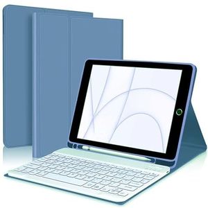 Toetsenbordhoes voor iPad Air 6e 11-inch M2 (2024), 7-Kleuren Achtergrondverlichting, Magnetisch Afneembaar Draadloos Toetsenbord met S-Penhouder,Blauw