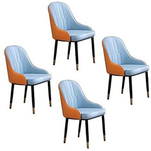 GEIRONV Lederen Keuken Dineren Stoelen Set van 4, Woonkamer Slaapkamer Leisure Chairs Home Desk Hotel Rugleunstoelen 43 × 47 × 87cm Eetstoelen (Color : Blue)