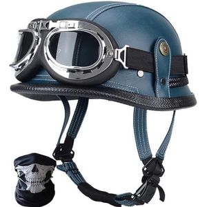 Vintage Duitse Motorfiets Halve Helmen Halve Schaal Helm met DOT/ECE, Jet Helm Retro, Chopper Helm, Retro Motorhelm, Scooter Helm, Open Helm, met Zonnebril, Snelsluiting H,S=55-56cm