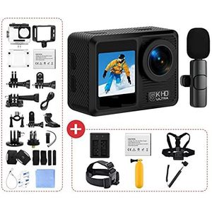 Action Camera, AX9 Actie Camera 5K 30FPS Met Afstandsbediening Draadloze Microfoon EIS Cam Waterdicht Touchscreen Video Opnemen Motorfiets fiets Soepele Stabilisatie(With 64GB,Bundle 3)