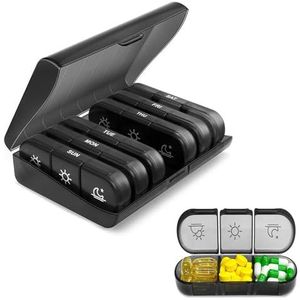 LUMOOM 7 dagen 's ochtends 's middags, 's avonds, tablettenbox 7 dagen met 3 vakken, kleine pillendoos, grote vakken, medicijnenopslag, medicijnbox voor medicijnen, vitaminen, visolie
