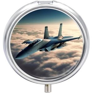 Vliegtuigen Fighter Jets Pillendoos Mini Pillendoosje Pocket Pil Case voor Mannen Reizen Pillendoos Leuke Pil Organizer 3 Compartiment Geneeskunde Pil Organizer Pil Container Pillenhouder