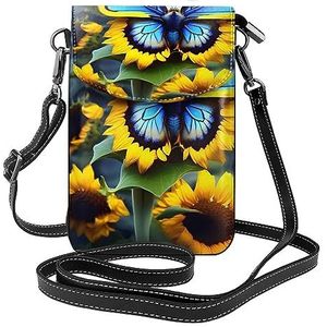 chenfandi Zonnebloem blauwe vlinder rits crossbody tas, vrouwen schoudertas met kaartsleuf, afneembare schouderriem, 19,2 x 12,5 cm., Zwart, Eén maat