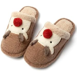 Womens Memory Slippers Leuke Dier Fuzzy Kerst Indoor Slippers Warme Fleece Huisschoenen, Bruin, 44-45