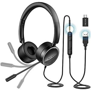 New bee PC-headset met microfoon, USB/3,5 mm, business headset, noise cancelling & helder stereogeluid voor call center, kantoor, telefoonconferenties, Skype-chat, webinar-presentaties, online