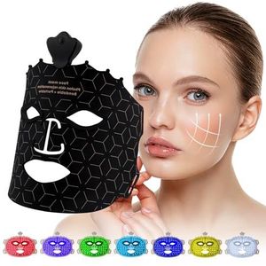 USUIELIGHT Led-gezichtsmasker met rode lichtlamp, 7 kleuren led-lichttherapiemasker voor gezicht en huid, verzorgingsapparaat voor alle huidtypes, gezichtsschoonheid, versteviging, verjonging, zwart