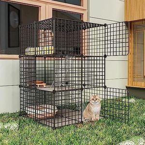 Kleine dierenboxen kattenkooien binnen, box voor katten, huisdierbox, afneembare box met 3 deuren, grote oefenplaats ideaal voor 1-2 katten (maat: 70 x 70 x 104 cm (27,6 x 27,6 x 41,3 inch)