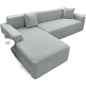 Fluwelen Stretch Sofa Cover for 1/2/3/4 Seat L-vormige sectionele bankhoezen Premium meubelbeschermer Antislip met elastische banden for huisdieren Honden(Color:L Green,Size:2 Seater(145-185cm))