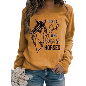 Just A Girl Who Loves Horses Sweatshirt Women Crew Neck Equestrian Horses Sayings Funny Pullovers Horse Lover Gifts