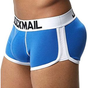 JOCKMAIL Heren Boxers met Butt Pad Heren Ondergoed Atletische Fietsen Ondergoed Boxer Korte Katoen Uitstulping Voor- en Achterpad Push Up Cup Ondergoed, Blauw, L