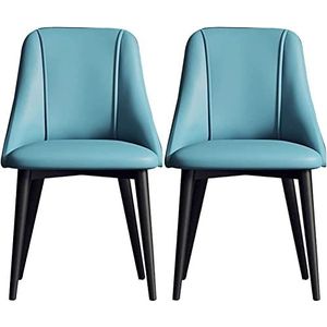 GEIRONV Moderne lederen eetkamerstoel set van 2, for balie lounge woonkamer receptie stoel met ergonomische rugleuning en metalen poten Eetstoelen (Color : Blue, Size : 85 * 42 * 44cm)