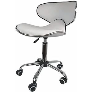 Rolbank, verstelbare spa-bank, draaibare salonbank Hydraulisch verstelbare hoogte salonkruk 360 graden draaibaar 5 wielen PU-leer veelkleurig(White)