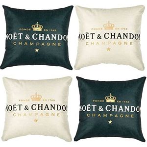 Kussensloop voor bank, decoratieve kussenslopen, champagne en zwart, 45 x 45 cm, 4-delige set, katoen, linnen, effen, bankkussen, armleuning van natuurlijk linnen