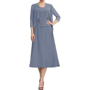 2 Stuks Moeder Van De Bruid Bruidegom Jurken Kant Chiffon Formele Avond Grootmoeder Jurken met Jas, Dusty Blauw, 46 grote maten