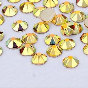 2088 DIY kristal nageldecoraties zonder hotfix, 8 grote en 8 kleine strass steentjes, platte achterkant, plaknagels voor nagelkunst - metaal, zonlicht - SS30-288 stuks