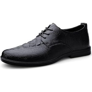 Schoenen Dress Oxford for Heren Vetersluiting Ronde Neus Leer Krokodillenprint Derby Schoenen Slipvaste Blokhak Antislip Lage Top Feest(Black,39 EU)