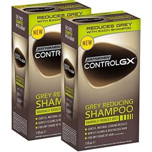 Just For Men Control GX Grey Reducing Shampoo voor grijs haar, met kokosolie en aloë vera, nieuwe verbeterde formule, alle tinten, 118 ml, verpakking van 2 stuks