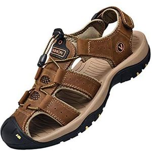 ZYLDK Sandalen voor heren Wandelsandalen outdoorsporten zomer strand vissersleer leren sandaal verstelbare wandelriem trekking casual ademend
