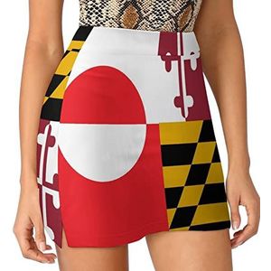 Groenland Maryland Vlag Dames Skorts Hoge Taille Tennisrok Gelaagde Korte Mini Rok Culottes Skorts Met Zakken M