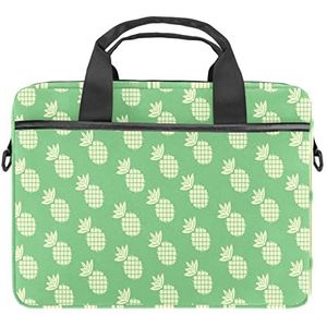 Zomer Ananas Patroon Groene Achtergrond Laptop Schouder Messenger Bag Crossbody Aktetas Messenger Sleeve voor 13 13.3 14.5 Inch Laptop Tablet Beschermen Tote Bag Case, Meerkleurig, 11x14.5x1.2in /28x36.8x3 cm