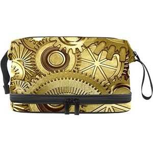 Dubbellaags Cosmetische Tas Golden Gear Draagbare Make-up Tas Reizen Organizer Pouch Voor Vrouwen Meisjes Toiletries Tassen, Meerkleurig, 27x15x14 cm/10.6x5.9x5.5 in, Make-up zakje