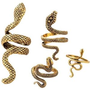 Vintage Snake Animal Rings voor vrouwen gotische zilveren kleur geometrie metaallegering vinger verschillende Ring Sets sieraden-18643-goud