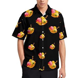 Kleurrijke Ice Cream Mannen Korte Mouw T-Shirt Causale Button Down Zomer Strand Top Met Zak