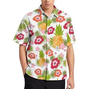 Ananasbloemen zomer herenoverhemden casual korte mouwen button down blouse strand top met zak XL