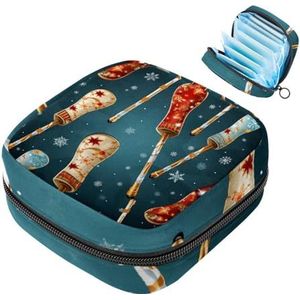 MUOOUM Kerst Cane Patroon Maandverband Opbergtas Draagbare Menstruatie Tas Voor Vrouwen Tiener Meisjes Menstruatie Cup Pouch Nursing Pad Houder