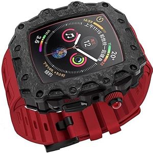 OFWAX Modificatiekit koolstofvezel horlogehoesje, voor Apple Watch 44/45 mm met siliconen band voor mannen en vrouwen, roestvrijstalen gesp band, voor IWatch Series 8 7 6 5 4 SE accessoires, 44mm,