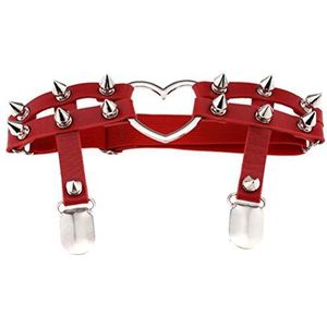 1x Vrouwen Lederen Dubbele Band Hart Kousenband Elastische Klinknagel Stud Been Jarretellegordel Riem,